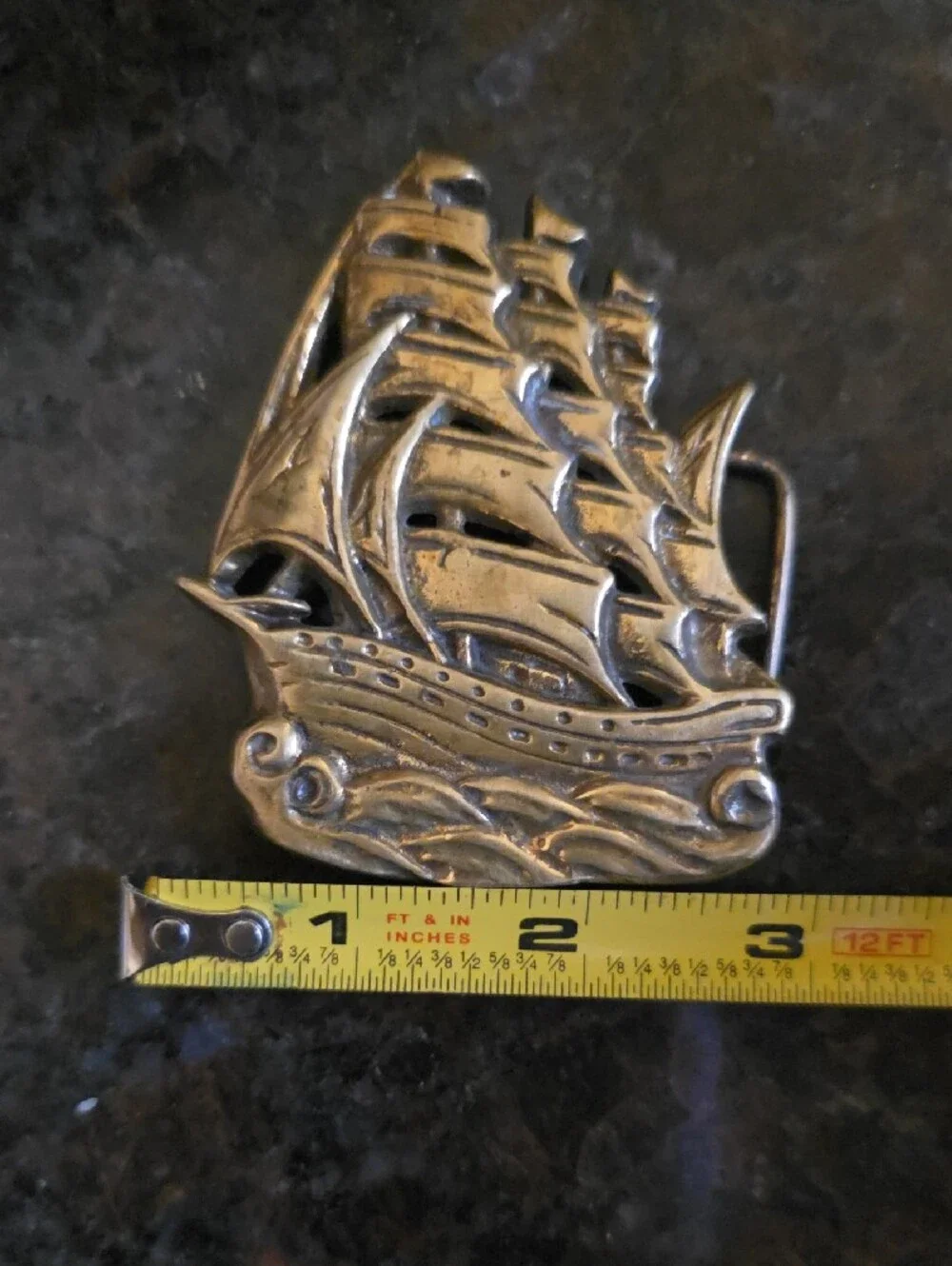 Vintage Sailing Ship Belt Buckle in Aged Gold Tone